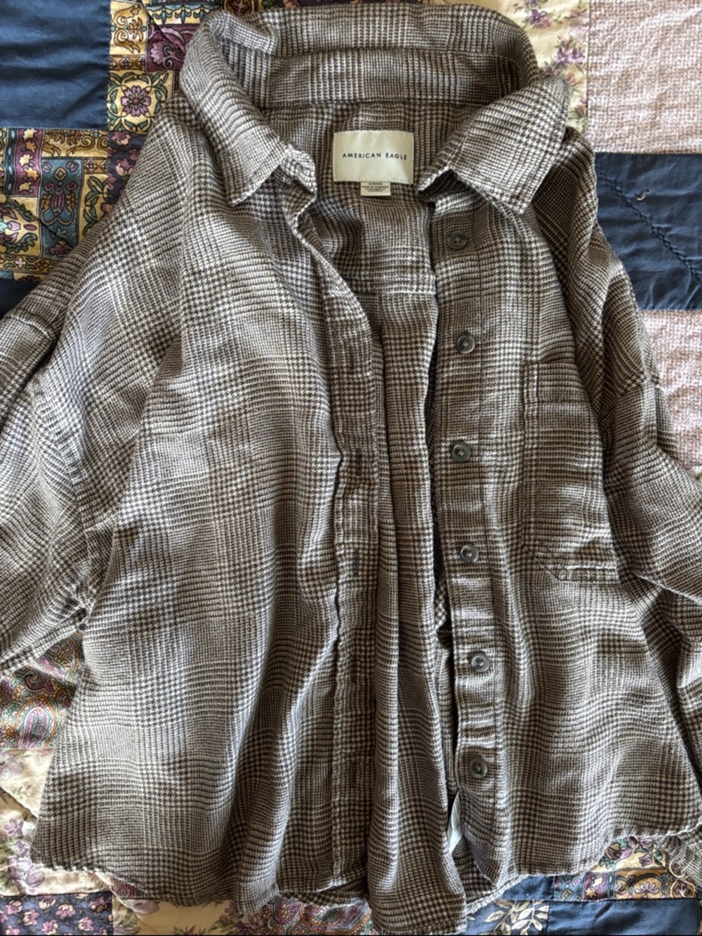 American Eagle Outfitters Brown Plaid Button-Down Shirt